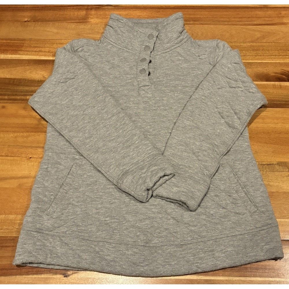 Gray Snap Funnel Neck Tunic Sweatshirt Medium Pockets Coastal Oversized Travel